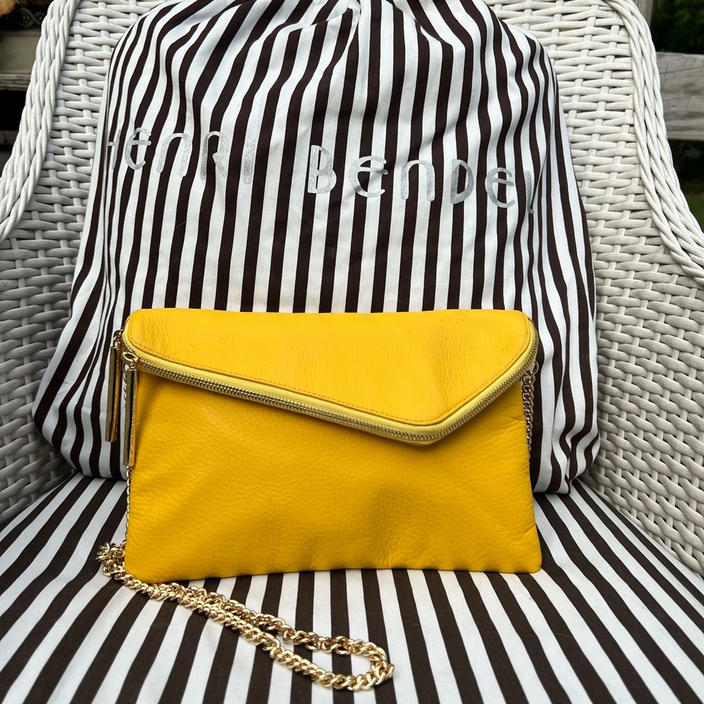 Henri Bendel Yellow Envelope Clutch/Crossbody with Gold Chain